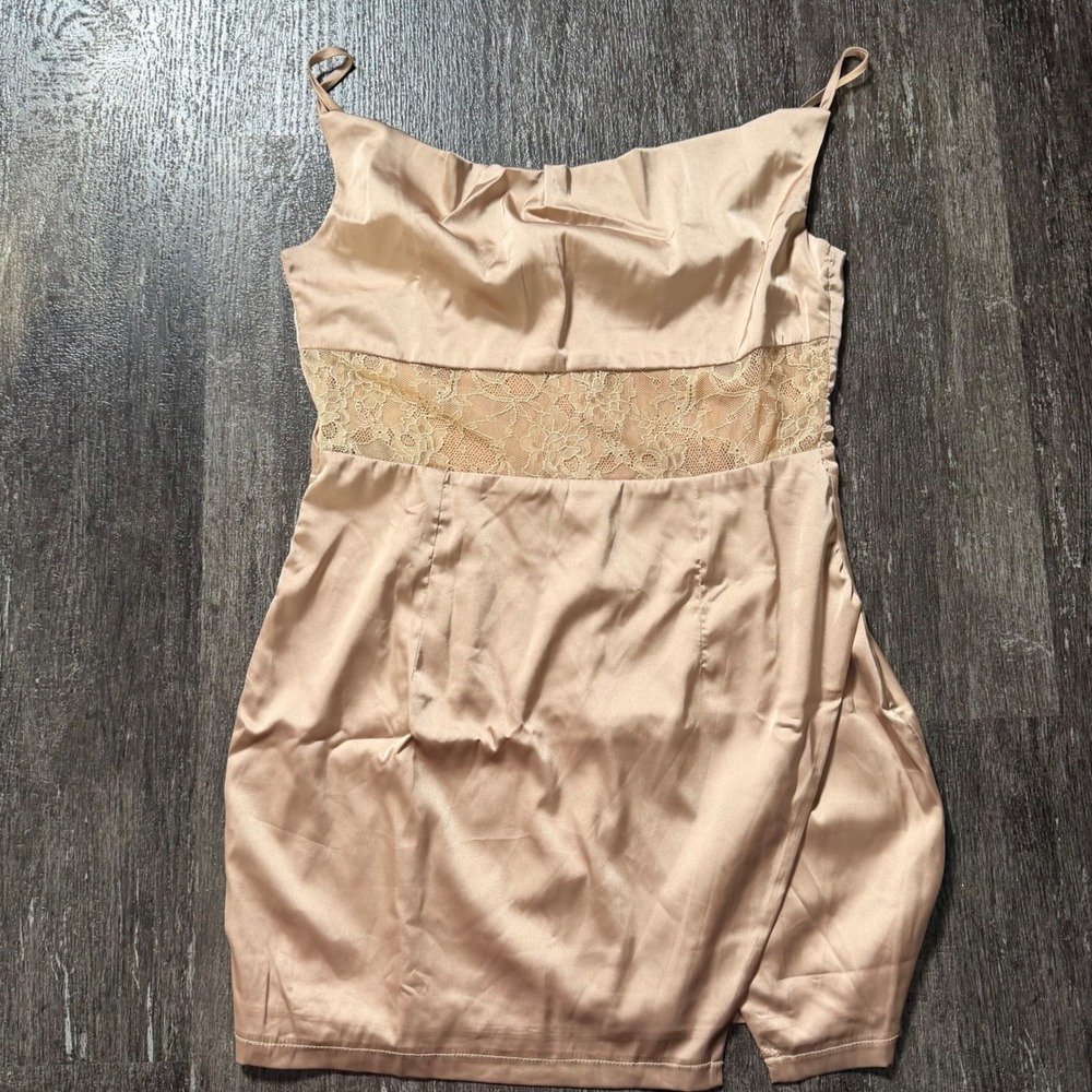 Revolve superdown Mini Dress Women M Champagne Satin Lace Waist Cowl Neck
